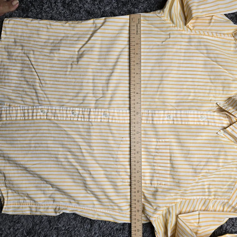 JCrew Mens Yellow White Striped Button Down Shirt 100% Cotton Size 14.5 32/33